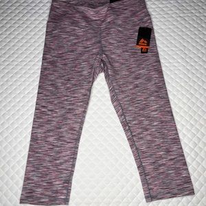 RBX Capri Length Legging in pink/gray/white striated fabric